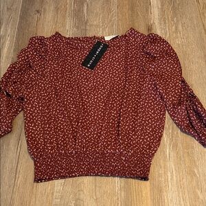 Paper Crane Burgundy Printed Puff-Sleeve Blouse